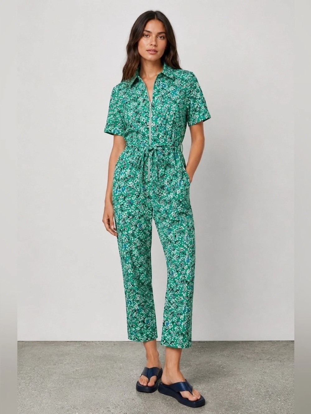 ZARA | Floral Short-Sleeve Zipped Utility Jumpsuit